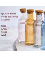 Garrafa de Vidro Canelada com Tampa de Cortiça | Cinza Azul Rosa Âmbar | 27 x 8cm