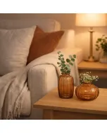 Conjunto 2 Vasos de Vidro Cinza/Ambar/Rosa | Textura Canelada | Flores e Difusor | 7x11 cm e 8x10 cm