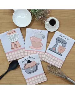 Kit 4 Panos de Prato- Cozinha Divertida - 65cm x 44cm