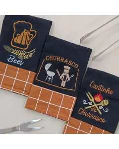 Kit 3 Panos de Prato Preto - Churrasco - 65cm x 44cm