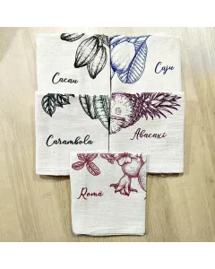 Kit com 5 Panos de Prato Rústicos Pé de Galinha - Coleção Frutas | 100% Algodão | 41x69cm